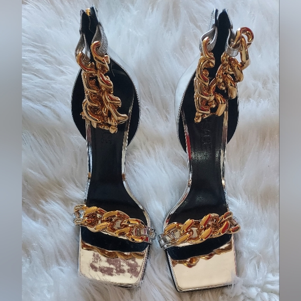 Versace Silver and Gold Chain Heels Sz-10/41